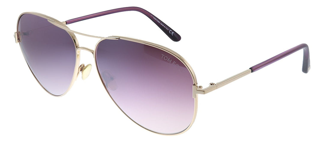 Tom Ford Clark TF 823 28U Aviator Metal Gold Sunglasses with Purple Mirror Lens