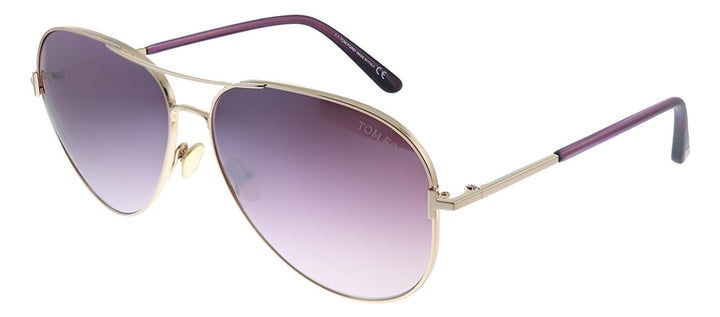 Tom Ford Clark TF 823 28U Aviator Metal Gold Sunglasses with Purple Mirror Lens