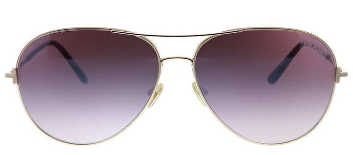 Tom Ford Clark TF 823 28U Aviator Metal Gold Sunglasses with Purple Mirror Lens
