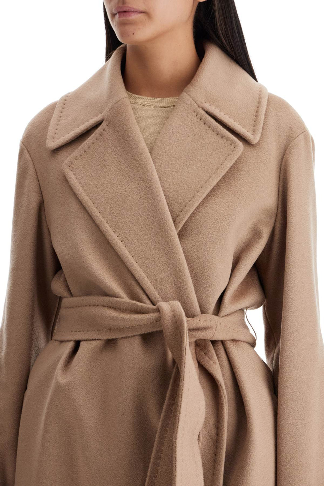 Max Mara Studio Mid-Length Wool Wrap Coat With Robe-Style