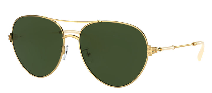 Tory Burch TY 6098 335171 Pilot Metal Gold Sunglasses with Dark Green Solid Color Lens