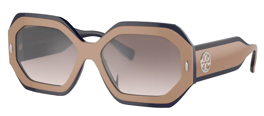 Tory Burch TY 7192U 19396I Irregular Plastic Beige Sunglasses with Grey Mirror Lens