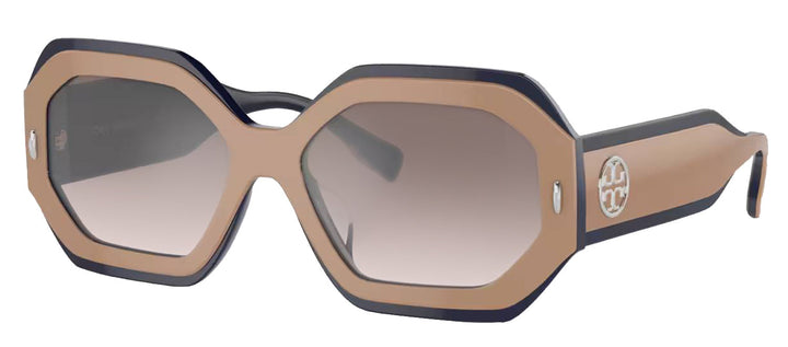 Tory Burch TY 7192U 19396I Irregular Plastic Beige Sunglasses with Grey Mirror Lens
