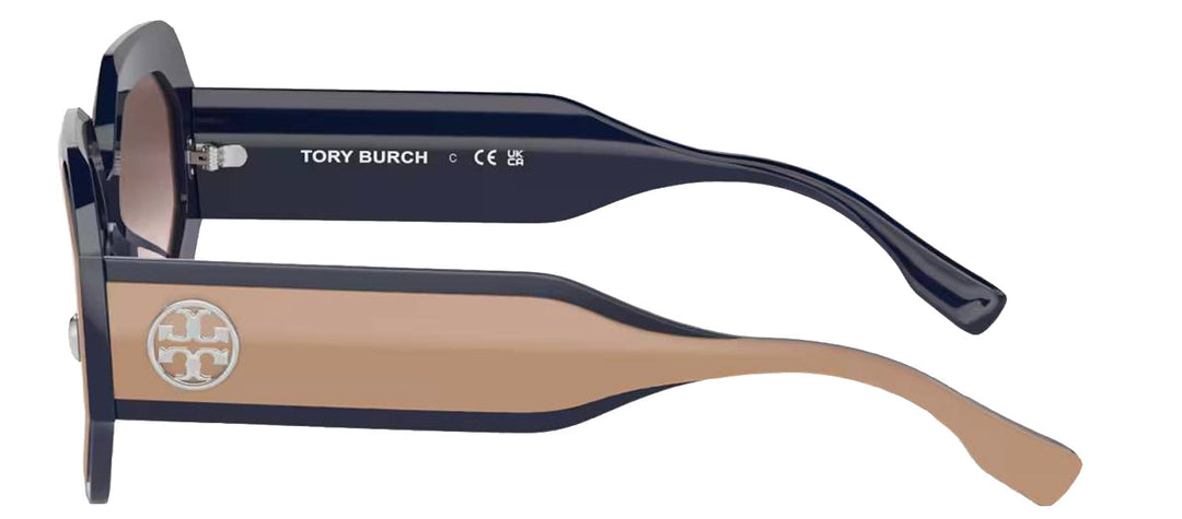 Tory Burch TY 7192U 19396I Irregular Plastic Beige Sunglasses with Grey Mirror Lens