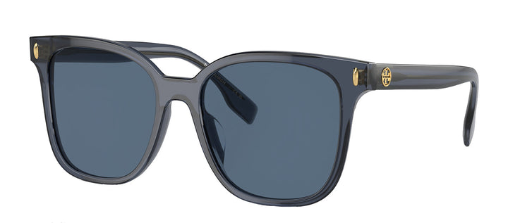 Tory Burch TY 7203U 196380 Square Acetate Transparent Blue Sunglasses with Dark Blue Solid Color Lens