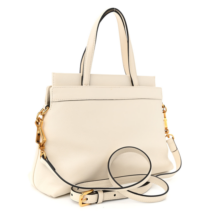 GUCCI Leather Small Top Handle White