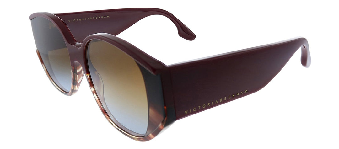 Victoria Beckham VB 605S 605 Oval Plastic Burgundy Sunglasses with Brown Gradient Lens