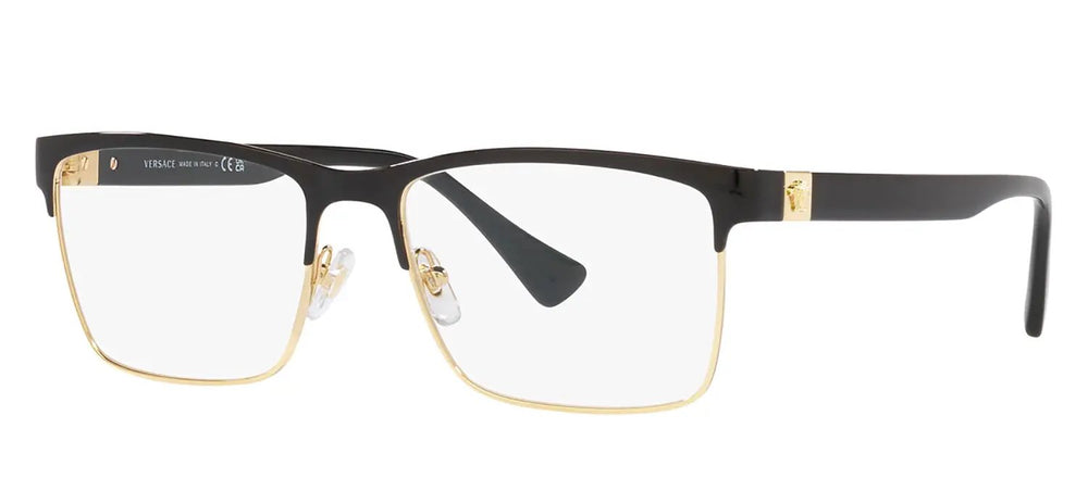 Versace Sample Sale | Versace DAILY HERITAGE VE 1285 1443 Rectangle Metal Black Eyeglasses with Logo Stamped Demo Lenses - Eyeglasses | Designer outlet