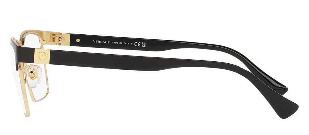 Versace DAILY HERITAGE VE 1285 1443 Rectangle Metal Black Eyeglasses with Logo Stamped Demo Lenses
