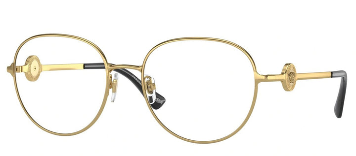 Versace VE 1288 1002 Round Metal Gold Eyeglasses with Transparent Demo Lens