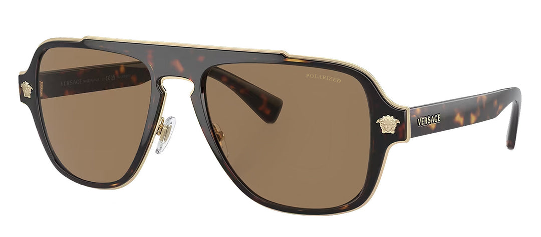 Versace VE 2199 1252LA Aviator Plastic Havana Sunglasses with Orange Polarized Lens