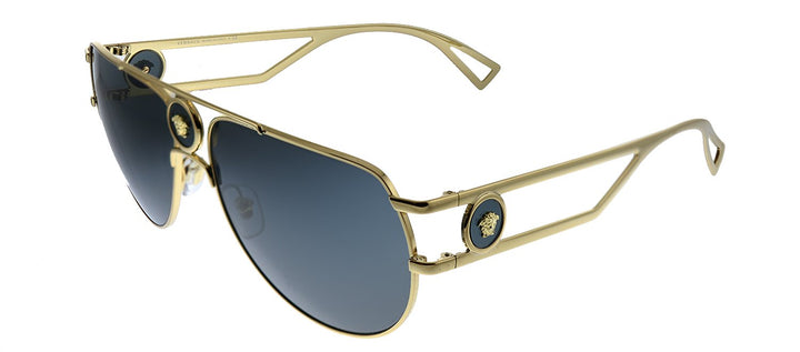 Versace  VE 2225 100287 Aviator Metal Gold Sunglasses with Grey Lens