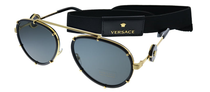 Versace  VE 2232 143887 Aviator Metal Black Sunglasses with Grey Lens