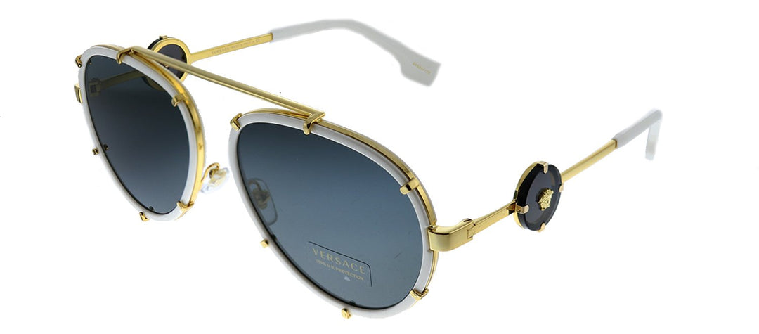 Versace  VE 2232 147187 Aviator Metal White Sunglasses with Grey Lens