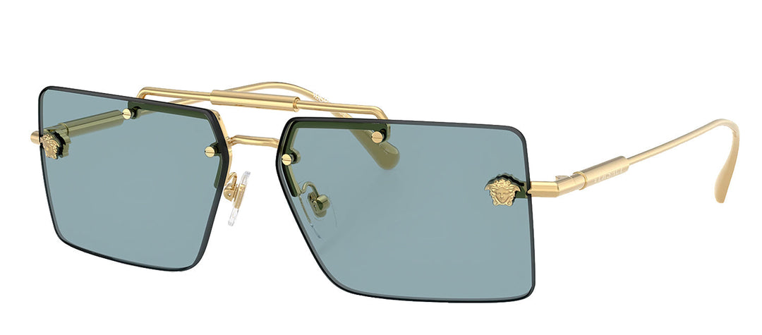 Versace VE 2245 100280 Rectangle Metal Gold Sunglasses with Blue Lens