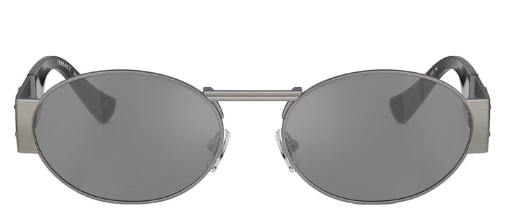 Versace ICONIC VE 2264 10016G Oval Metal Gunmetal Sunglasses with Silver Mirror Lens