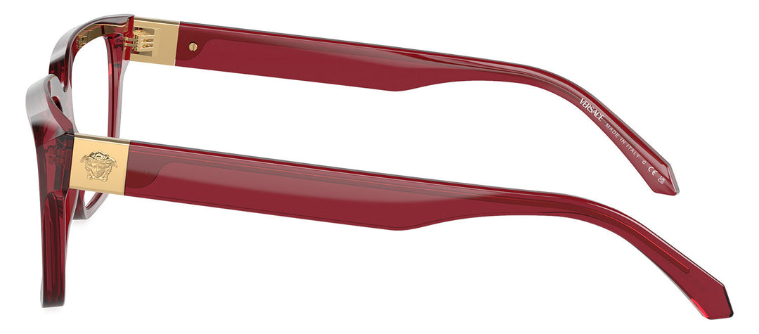 Versace VE 3357 388 Rectangular Acetate Red Eyeglasses with Transparent Demo Lens
