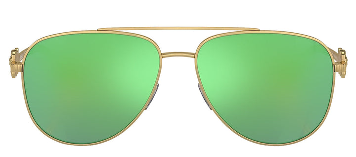 Versace VK 2002 10023R Aviator Metal Gold Sunglasses with Green Mirror Lens