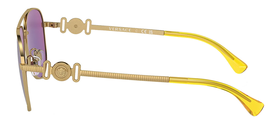 Versace VK 2002 10023R Aviator Metal Gold Sunglasses with Green Mirror Lens