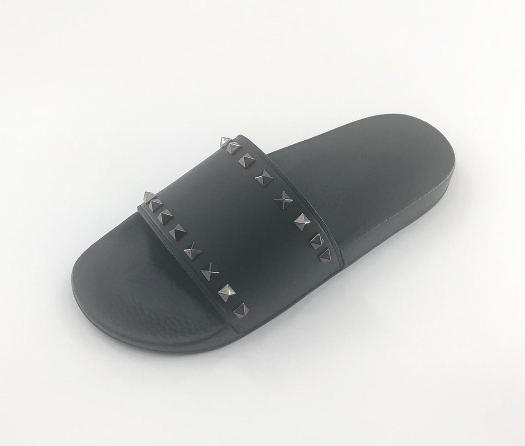Valentino Black Rockstud Pool Slides