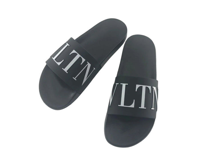 Valentino Black VLTN Logo Pool Slides