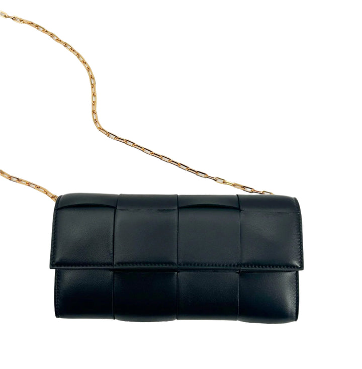 Bottega Veneta Cassette Leather Chain Wallet - Black