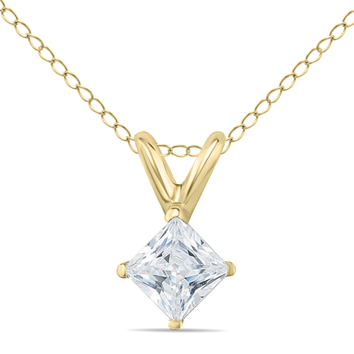 1/10 Carat Princess Diamond Solitaire Pendant In 14K Yellow Gold