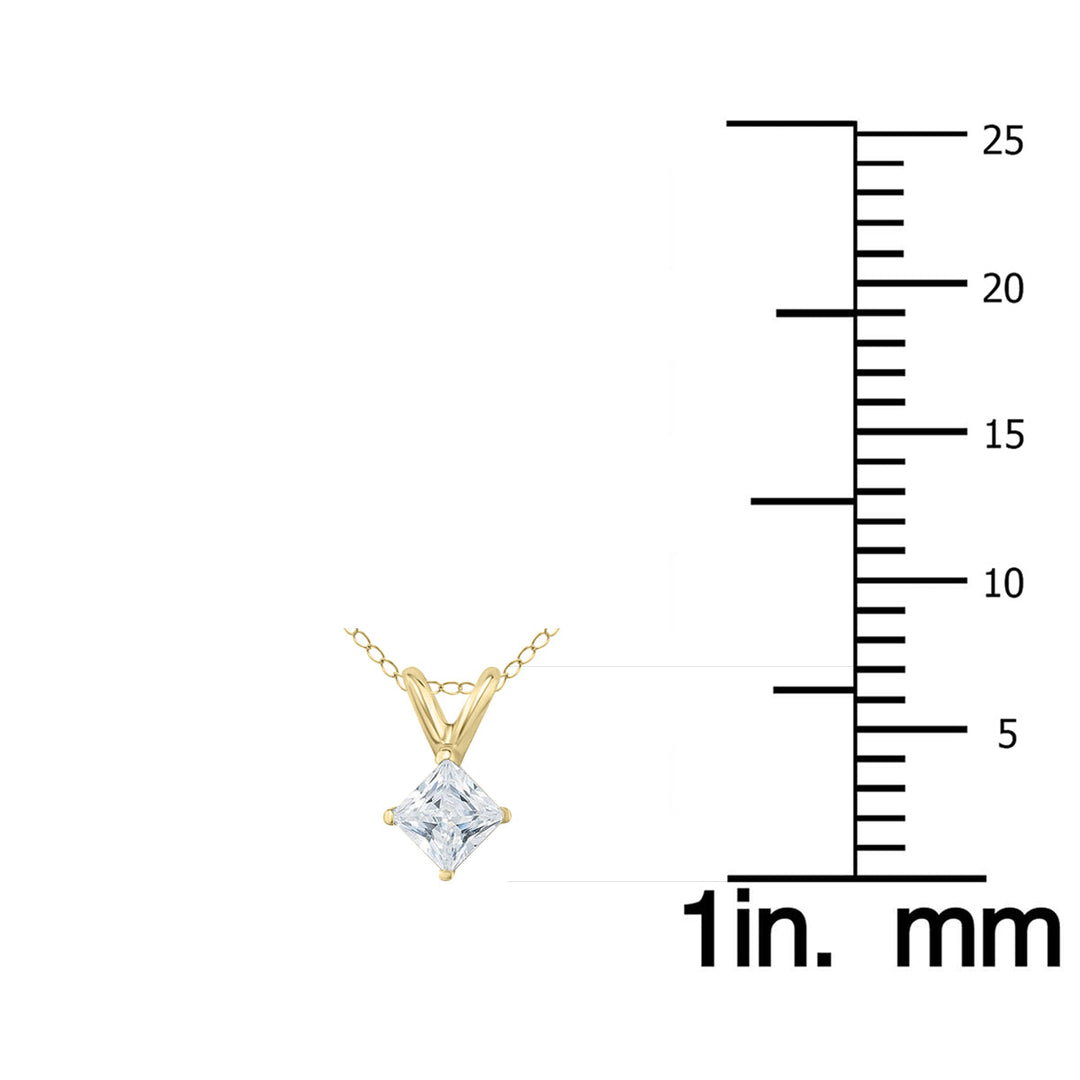 1/10 Carat Princess Diamond Solitaire Pendant In 14K Yellow Gold