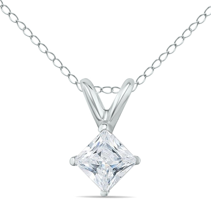 1/7 Carat Princess Diamond Solitaire Pendant In 14K White Gold