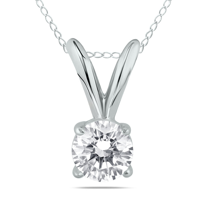 1/4 Carat Round Diamond Solitaire Pendant In 14K White Gold