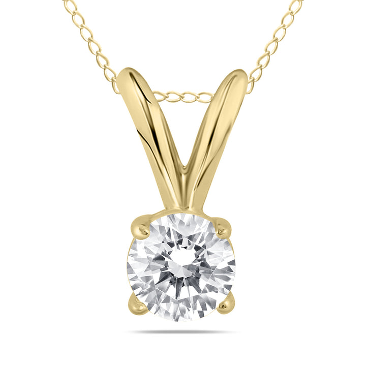 Ags Certified 1/4 Carat Round Diamond Solitaire Pendant In 14K Yellow Gold (K-L Color, I2-I3 Clarity)