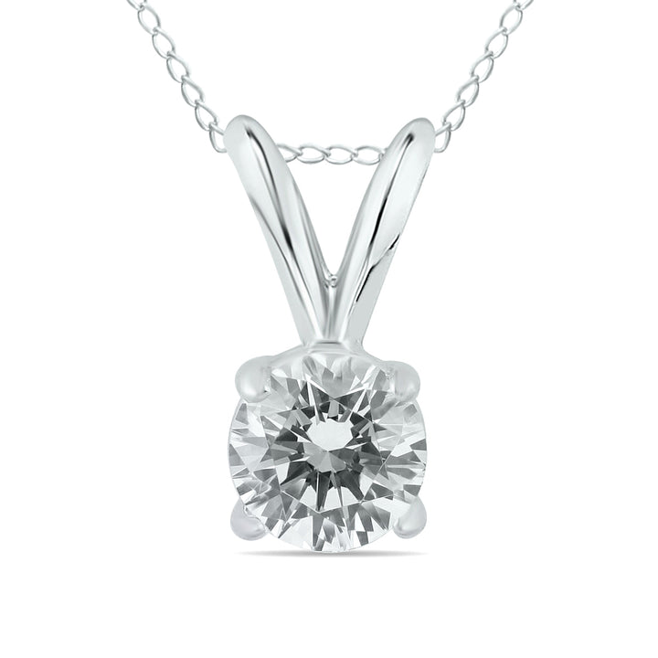 1/3 Carat Round Diamond Solitaire Pendant In 14K White Gold