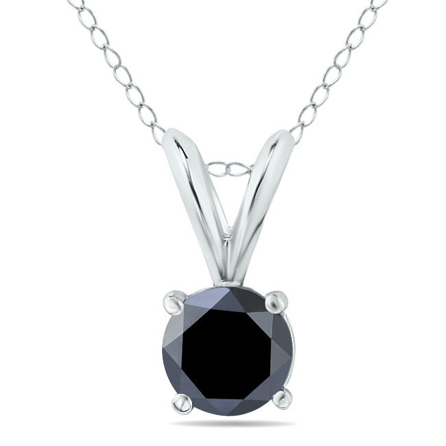 1/2 Carat Tw Round Black Diamond Solitaire Pendant In 14K White Gold