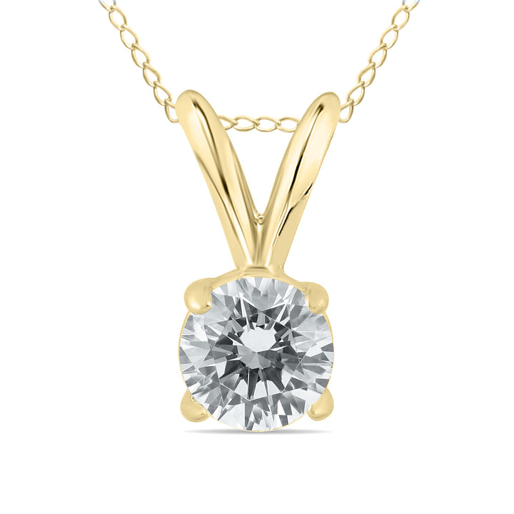 1/2 Carat Round Diamond Solitaire Pendant In 14K Yellow Gold