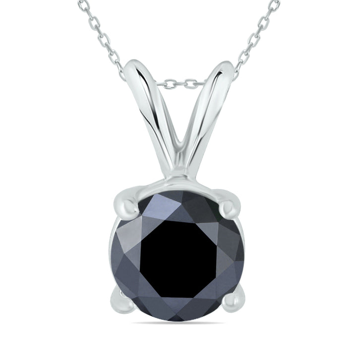 1 1/2 Carat Tw Round Black Diamond Solitaire Pendant In 14K White Gold