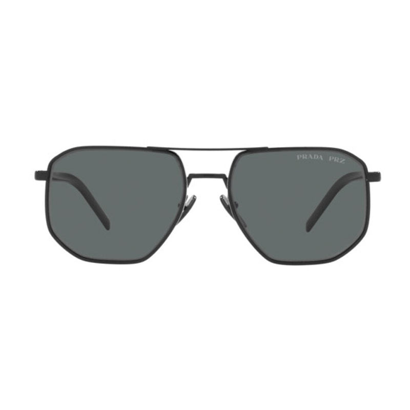Prada Sunglasses Aviator Full Rim, Black Frame and Polarized Dark Grey Lens PR59YS1AB5Z1
