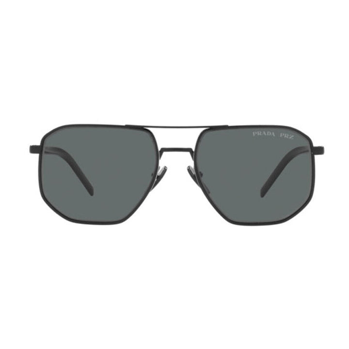Prada Sunglasses Aviator Full Rim, Black Frame and Polarized Dark Grey Lens PR59YS1AB5Z1