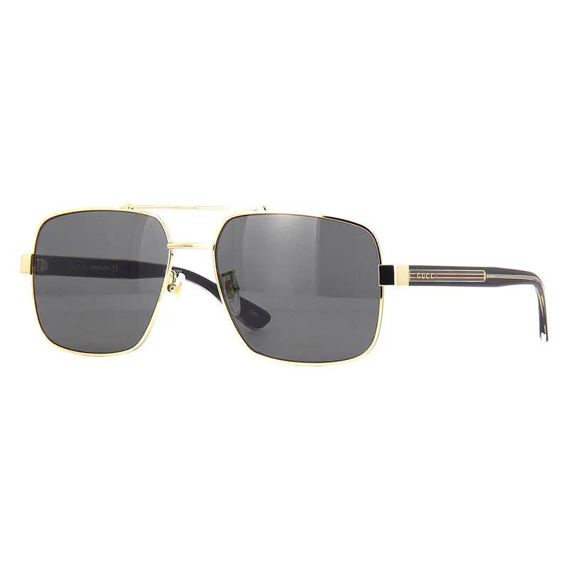 Gucci Sunglasses Aviator Full Rim, Gold Black Frame And Grey Lens