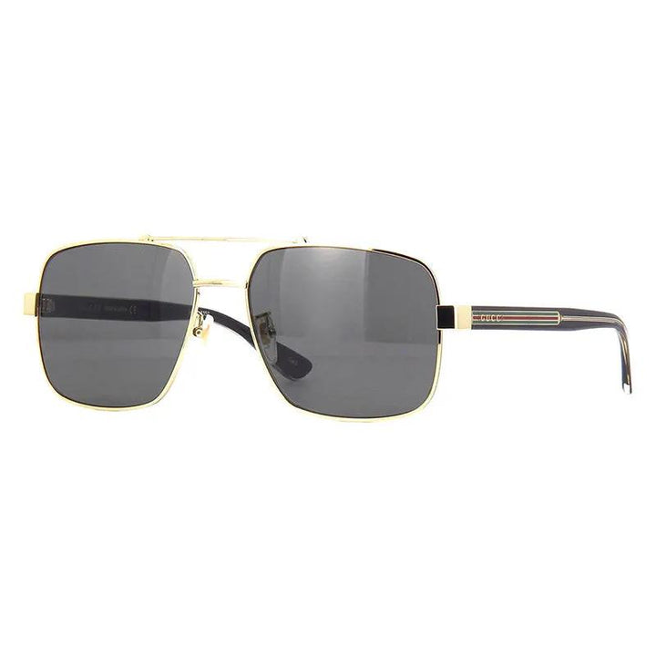 Gucci Sunglasses Aviator Full Rim, Gold Black Frame And Grey Lens