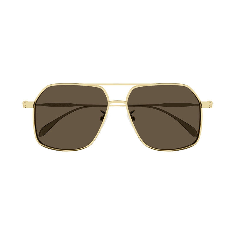Alexander McQueen Sunglasses Aviator Full Rim, Gold Frame and Brown Lens AM0372S002