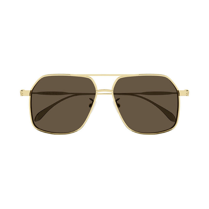 Alexander McQueen Sunglasses Aviator Full Rim, Gold Frame and Brown Lens AM0372S002