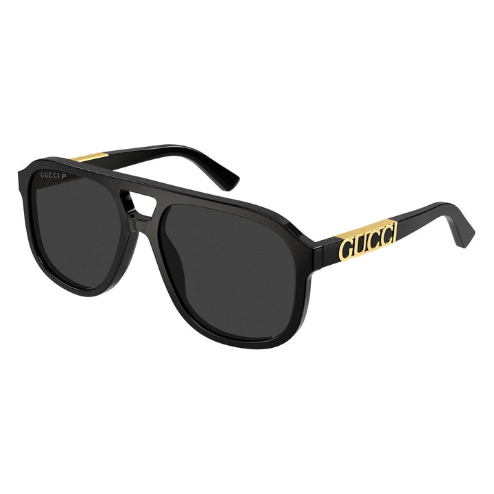 Gucci Aviator Full Rim, with a Black frame and Grey Polarized lens.