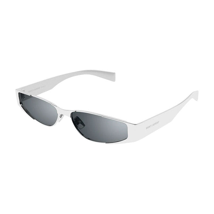 Saint Laurent Sunglasses Cat Eye Full Rim, Shiny Silver Frame and Grey Silver Mirror Lens SL739001