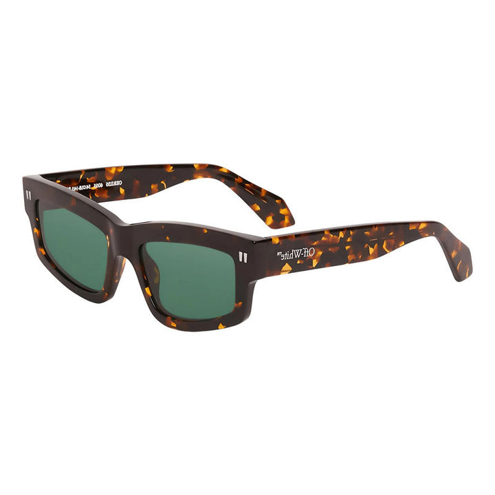 Off-White Sunglasses Rectangle Full Rim, Havana Frame and Green Lens OERI135MIRAMAR6055