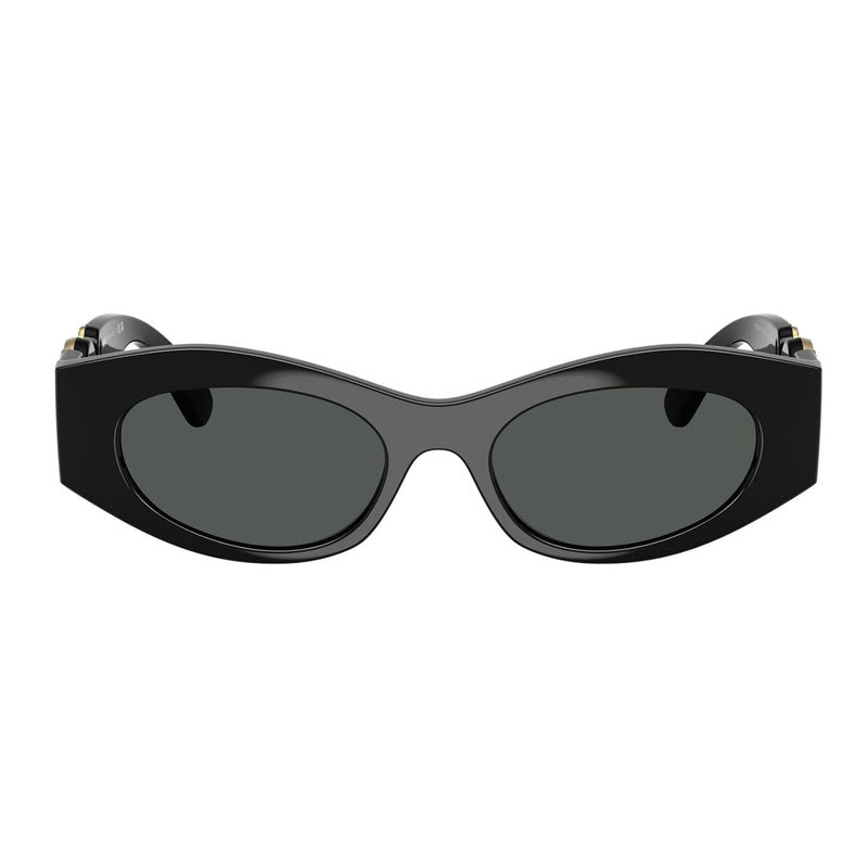 Versace Oval Full Rim, with a Black frame and Dark Grey lens.
