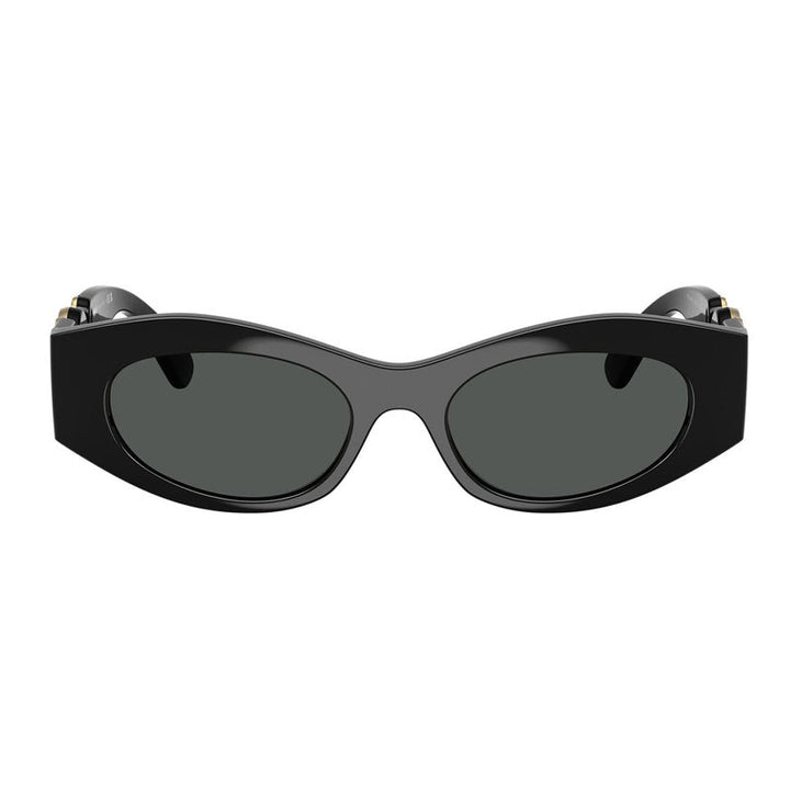 Versace Oval Full Rim, with a Black frame and Dark Grey lens.