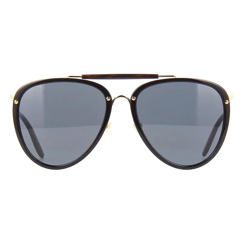 Gucci Sunglasses Aviator Full Rim, Black Gold Frame And Grey Lens