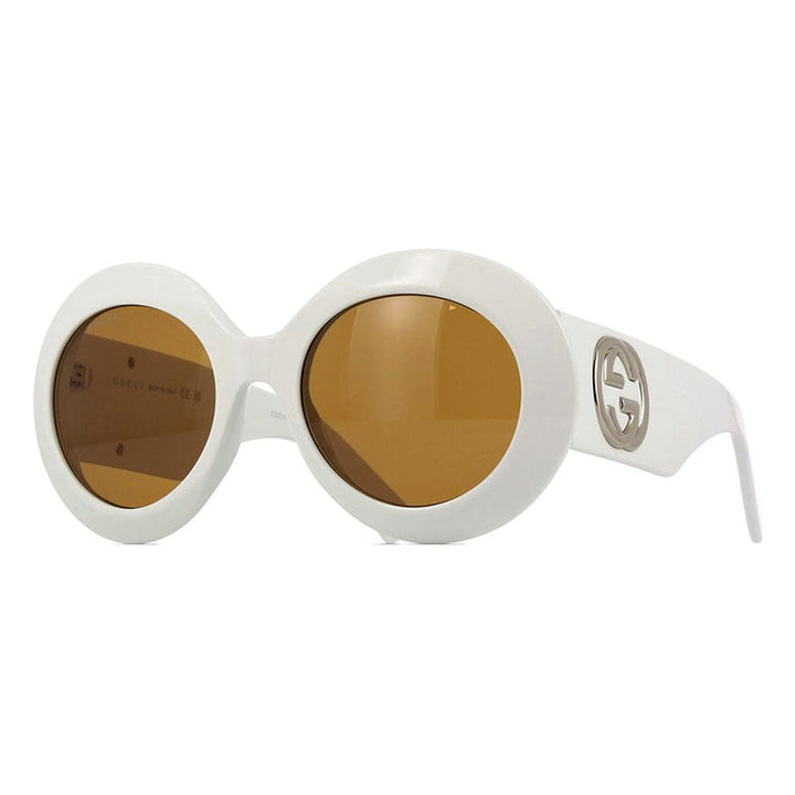 Gucci Oval Full Rim, with a White frame and Brown lens.