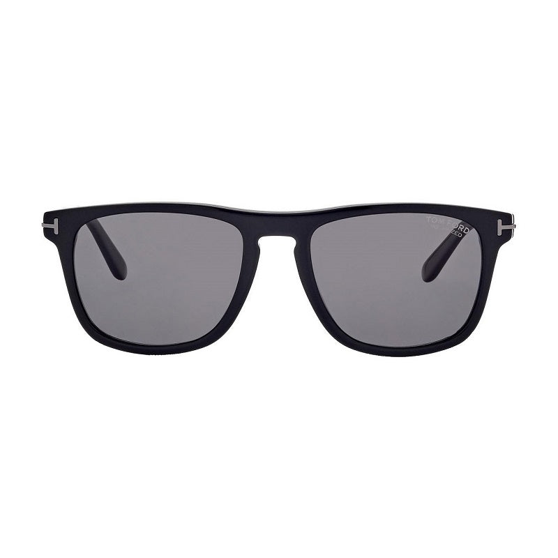 Tom Ford Square Full Rim, with a Shiny Black frame and Polarized Smoke lens.