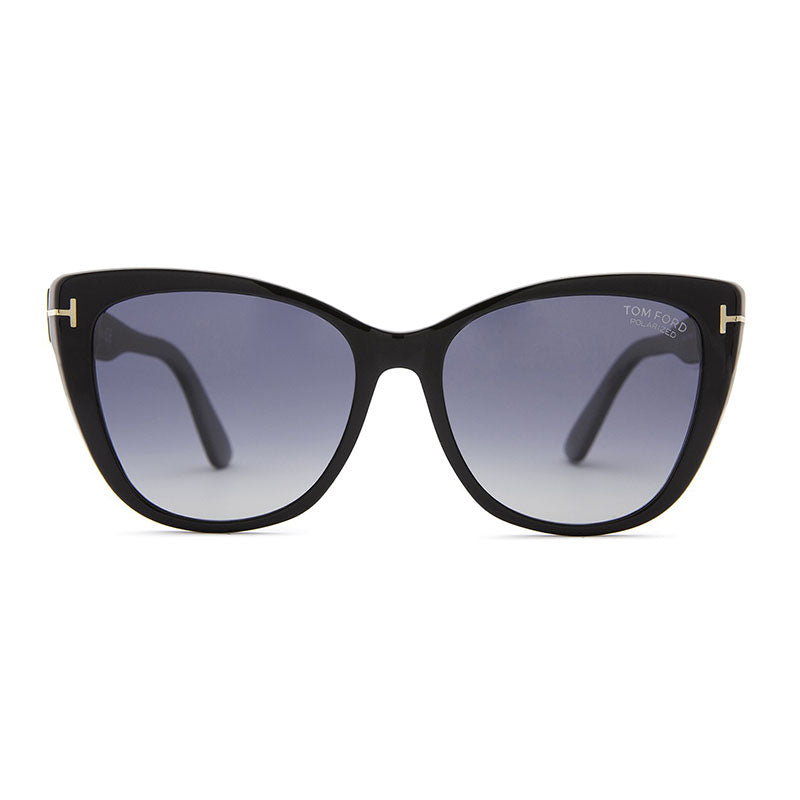 Tom Ford Sunglasses Butterfly Full Rim, Shiny Black Frame and Smoke Gradient Polarized Lens FT093701D